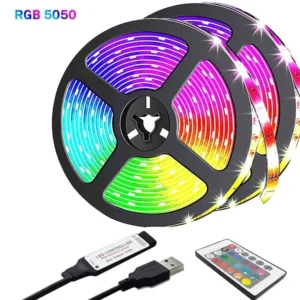 LED USB RGB Strip Light 5M SMD5050 with 24-Key Remote – Flexible Backlight for Room, TV, Living Room & Party