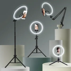 LEAFILLIGHT YouTube Vlog Selfie Ring Light | 10-Inch LED Dimmable Studio Lighting Kit with Tripod & Phone Holder