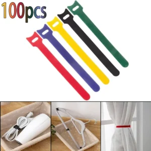 T-Type Velcro Cable Ties – 100pcs Reusable Nylon Cable Organizers in 5 Colors for Wire Management, Charging Cables, and Electronics