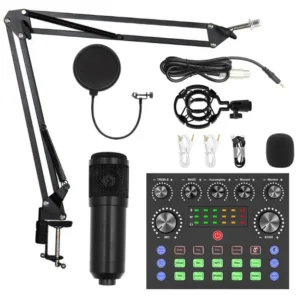 Professional BM800 Condenser Microphone Kit with V8 Sound Card – Bluetooth Live Podcast & Streaming Audio Mixer Bundle for PC & Smartphone