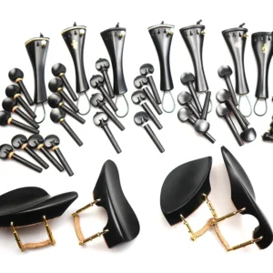AIMMUC Ebony Violin Parts Set 4/4 – Tailpiece, Pegs, Endpin, Chinrest with Clamp & Fine Tuner