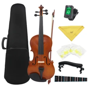 Astonvilla AV-105 4/4 Full Size Violin Set – Basswood Acoustic Fiddle with Case, Bow, Strings, Tuner, Shoulder Rest & Cloth