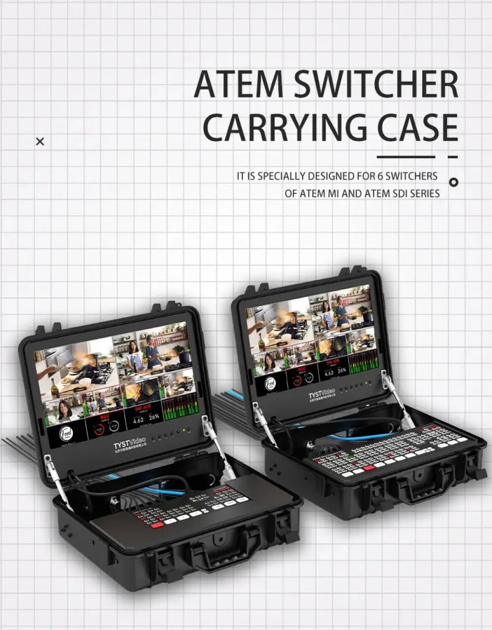 TYST VIDEO TY-ATEM MINI Case with Built-in 15.6" Full HD Monitor – Portable Protective Case for Blackmagic Design ATEM Mini Switcher - Image 11