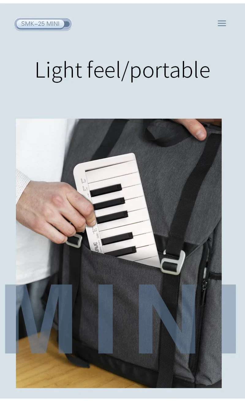 M-VAVE SMK-25 Mini MIDI Keyboard – 25-Key USB Rechargeable Portable MIDI Controller - Image 8