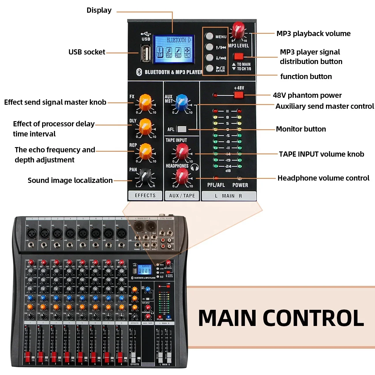 Dj Controller Mixer Audio Sound Mixing Table Card Professional Pc Digital Consoles Interface Console Pro Equipment 8 Channel - Image 3