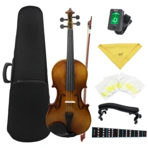 Astonvilla AV-102 4/4 Full Size Acoustic Violin Set – Basswood Panel Fiddle with Case, Bow, Strings, Tuner, Shoulder Rest, Cloth, and Fingerboard Stickers | Beginner Student Violin
