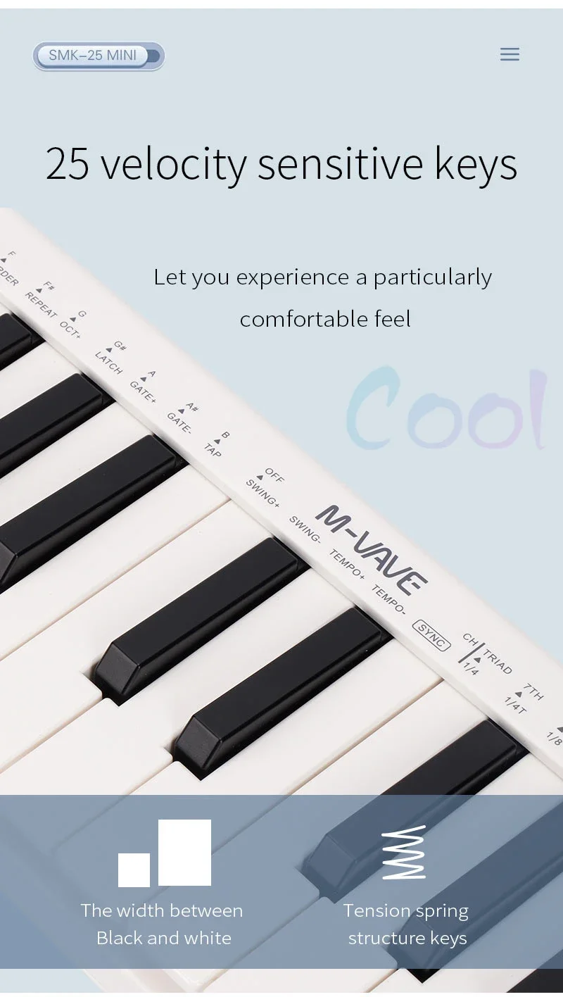M-VAVE SMK-25 Mini MIDI Keyboard – 25-Key USB Rechargeable Portable MIDI Controller - Image 9