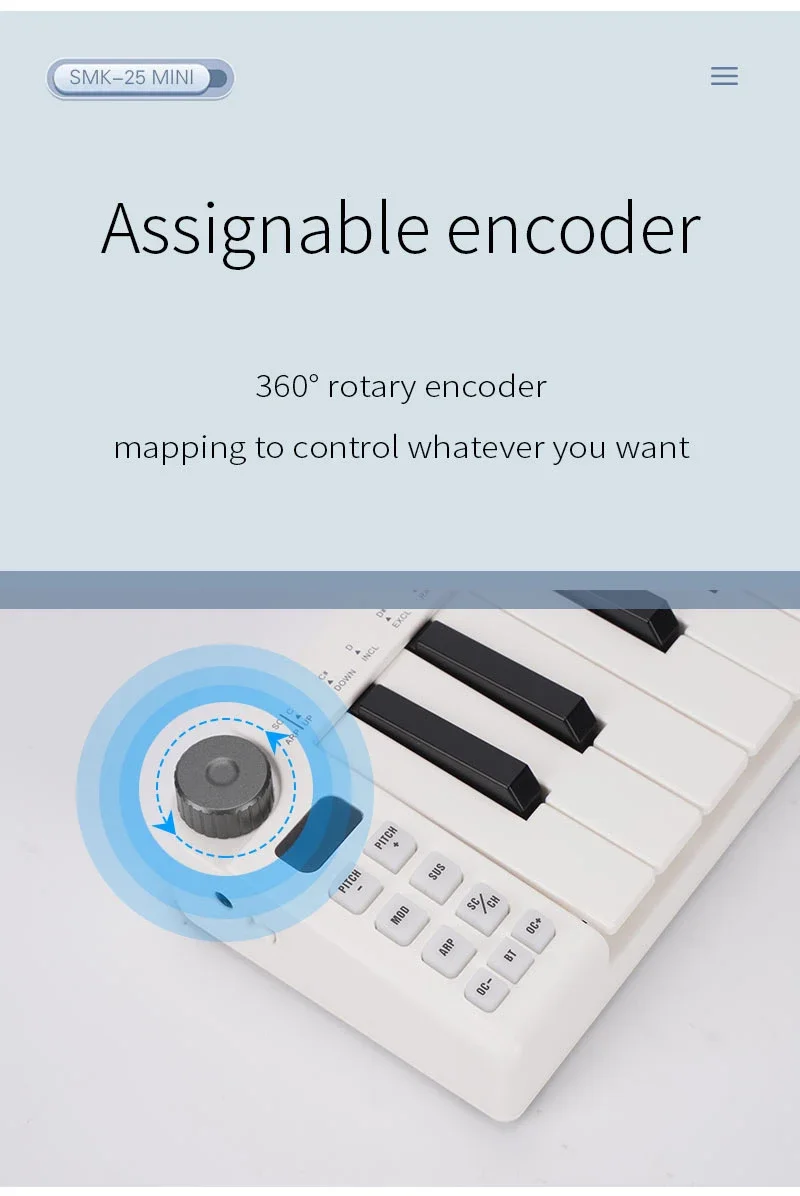 M-VAVE SMK-25 Mini MIDI Keyboard – 25-Key USB Rechargeable Portable MIDI Controller - Image 10