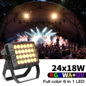 24x18W RGBWA UV Outdoor Waterproof Par Light – DMX Control Square Stage Lighting for DJ, Disco, and Professional Events (4-10pcs)