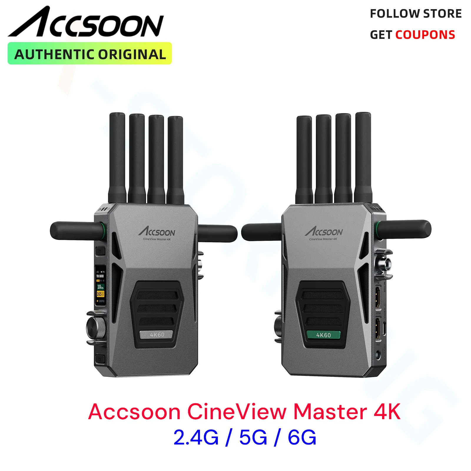 Accsoon CineView Master 4K Wireless Video Transmitter Receiver 2.4Ghz+5Ghz+6GHz Tri-Band 8202ft Range 25 ms Latency