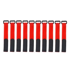 10pcs Velcro Tie Strap Set – Reusable Nylon Fishing Rod Holders & Cable Fasteners (20×2cm, Black/Red/Yellow)