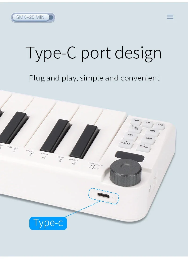 M-VAVE SMK-25 Mini MIDI Keyboard – 25-Key USB Rechargeable Portable MIDI Controller - Image 12