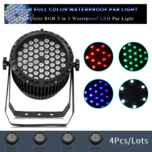 4Pcs 54x3W RGBW LED Stage Light – Waterproof DMX RGB 3-in-1 Color PA DJ Disco Lighting, Outdoor Professional Stage Effects