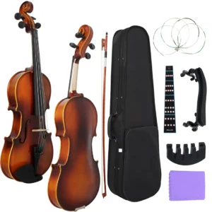 Astonvilla AV-04 4/4 Full Size Violin Set – Solid Wood Maple Panel with Handcarved Head, Lightweight Fitted Case, Bow, Strings, Shoulder Rest & Accessories