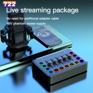 F9 5-Channel Live Sound Card with RGB Lighting & 48V Phantom Power – Professional Voice Mixer for Live Streaming, Gaming & Studio Recording