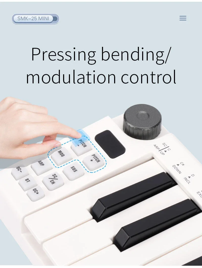 M-VAVE SMK-25 Mini MIDI Keyboard – 25-Key USB Rechargeable Portable MIDI Controller - Image 11